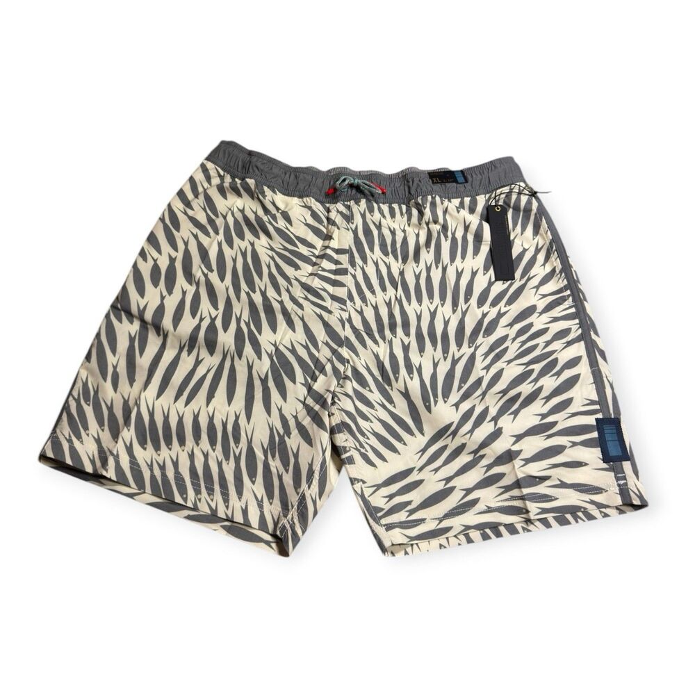 Depactus Mayday Board Shorts Mens Size XL White Gray Fish Print Surf‎ Beach BNWT